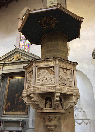 Dominican friar, Tommaso Caccini, raised the first public attack on Galile from this pulpit in Santa Maria, Novella in Florence in 1614.