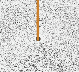 The circular magnetic field around a current.