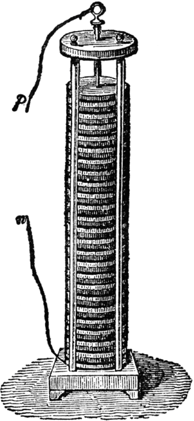 An early Voltaic pile—“battery” to you and me.