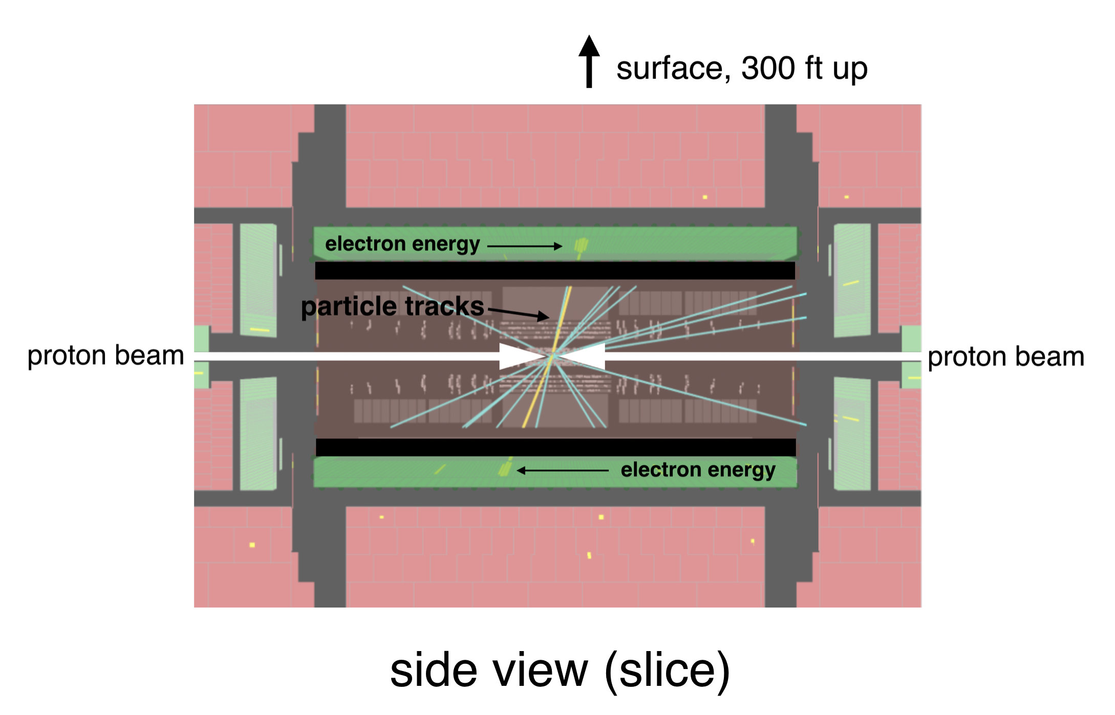 Side view slice of an event in the ATLAS detector.