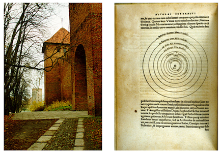 On the left is the medieval tower in cold, marshy northern Frauenburg on the Baltic Sea in Prussia (Poland) where Copernicus wrote his famous book. On the right is the picture that everyone thinks of when they think "Copernicus"...except it's not quite so simple.